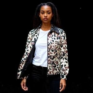 Isabel Graphic Zebra Collar Leopard Print Zip Front Blazer - Size S